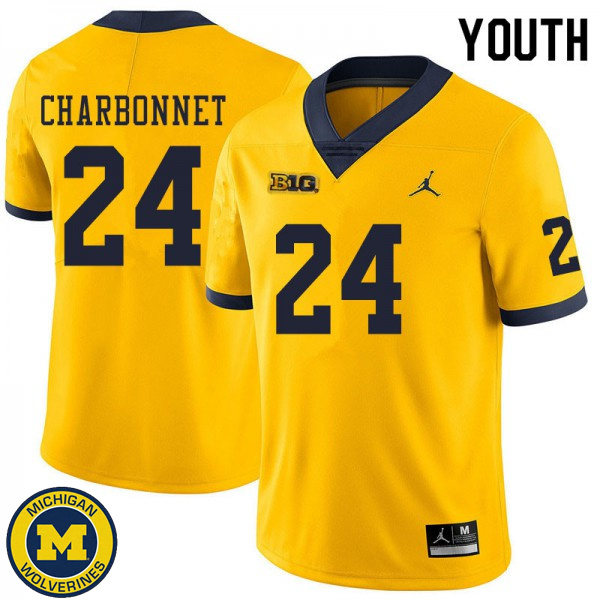 Youth Michigan Wolverines #24 Zach Charbonnet Yellow NCAA Football Jersey